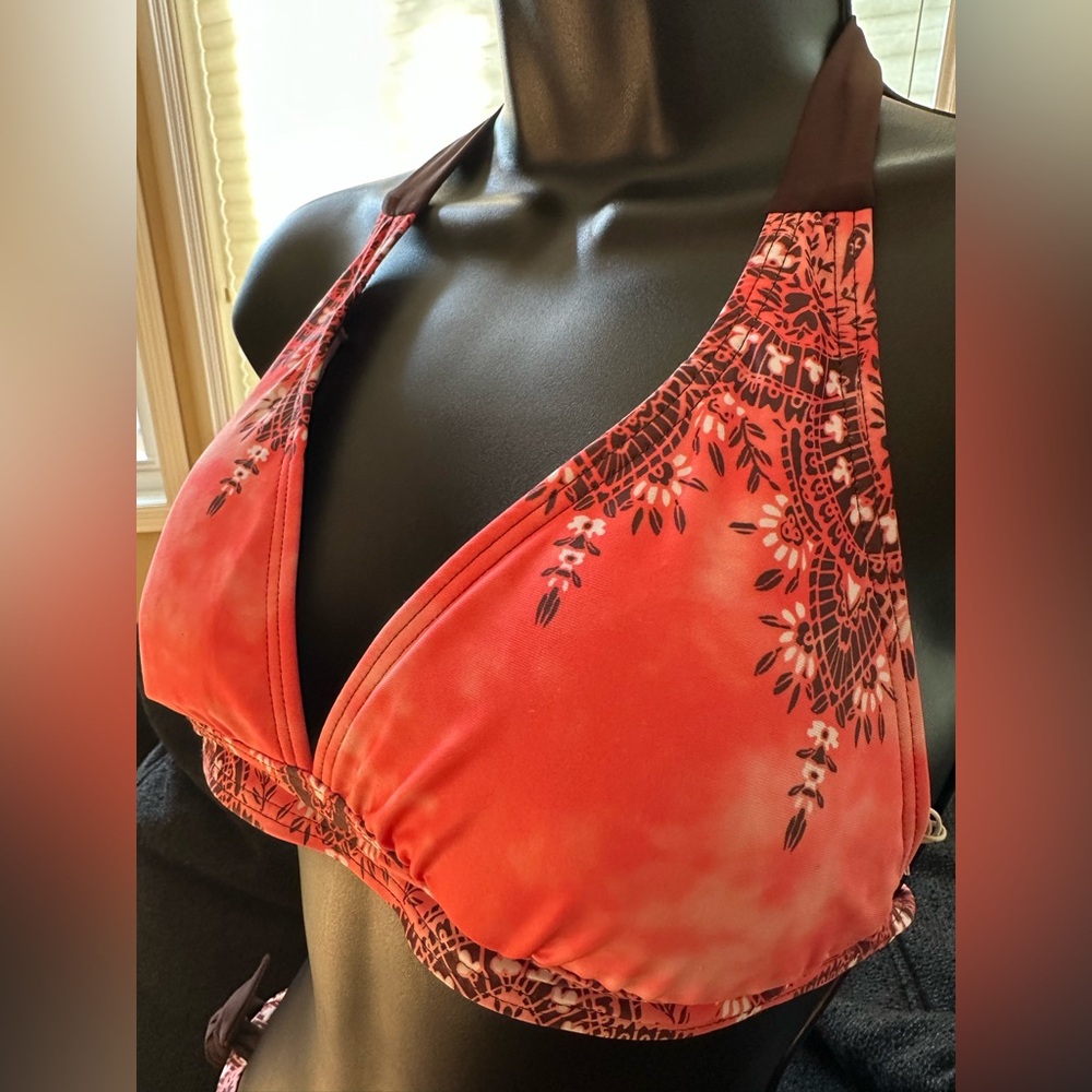 Prana Lahari halter bikini top – neon orange tie dye (small)